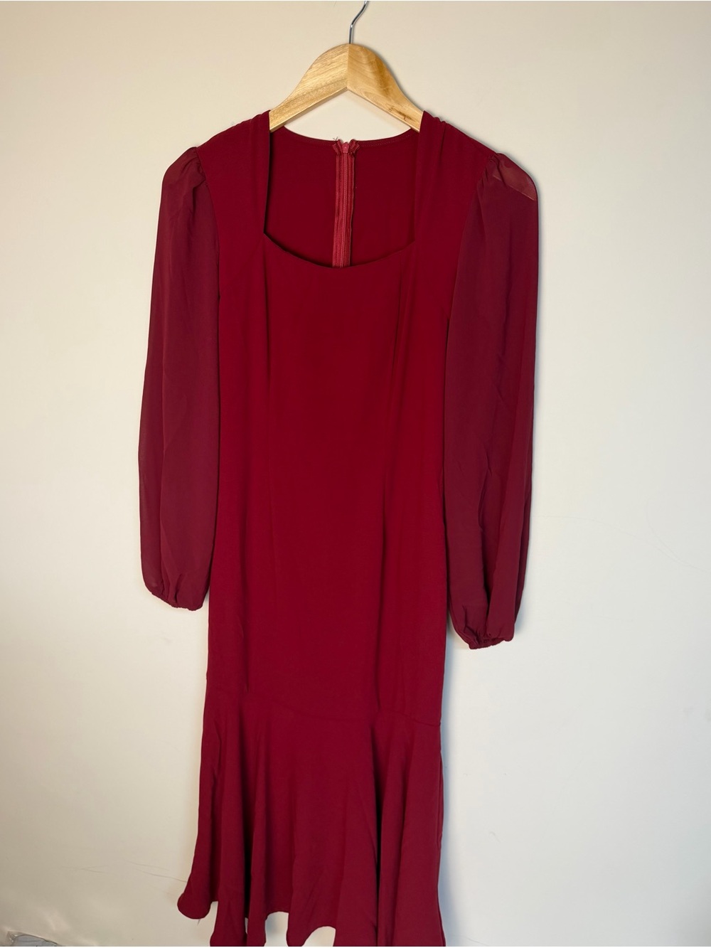 Dazy Classic Burgundy Midi Dress with Long Sleeves